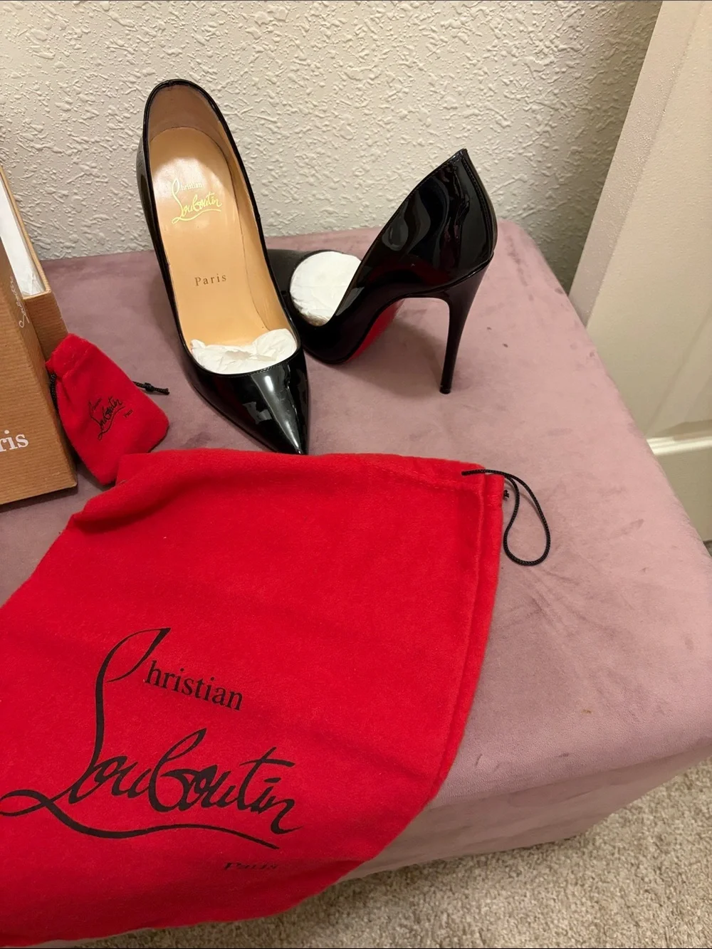 Christian Louboutin Black Patent Leather Pointed Pumps with Red Sole